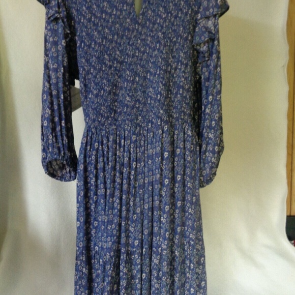 ANGIE SMOCKED TOP SHORT DRESS BLUE WHITE DAISEYS 3/4 SLEEVES SZ JR L - Picture 4 of 6